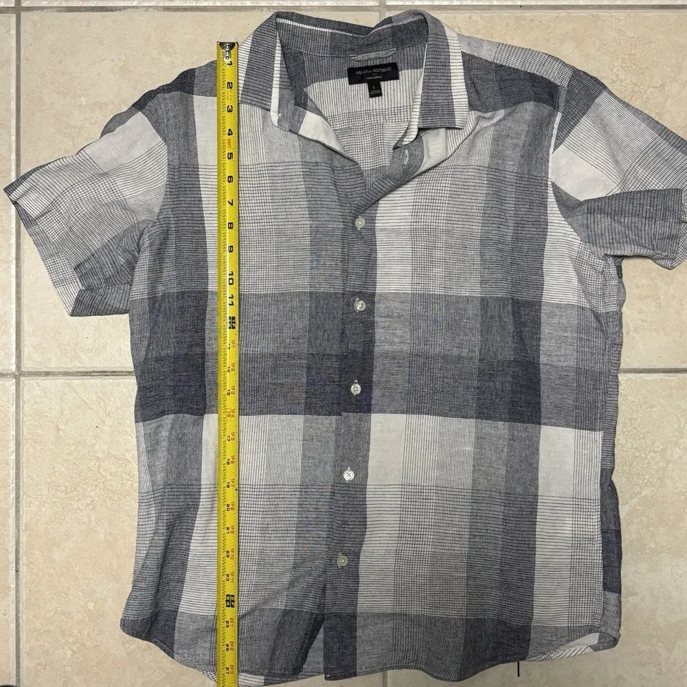 Banana Republic Shirt Mens Large‎ Blue Plaid Camp Casual Summer Beach